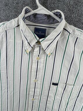 Faconnable Striped Button-Down Large Cotton Blue Green Pocket Men Long Sleeve